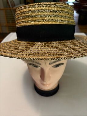 Men's Straw Hat with Black Band — Natural Tan